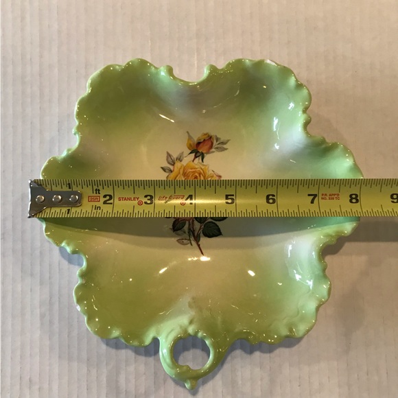 Vintage Lime Green Nappy/Trinket Dish With Floral Design And Scalloped Edge 8” W - Picture 6 of 8